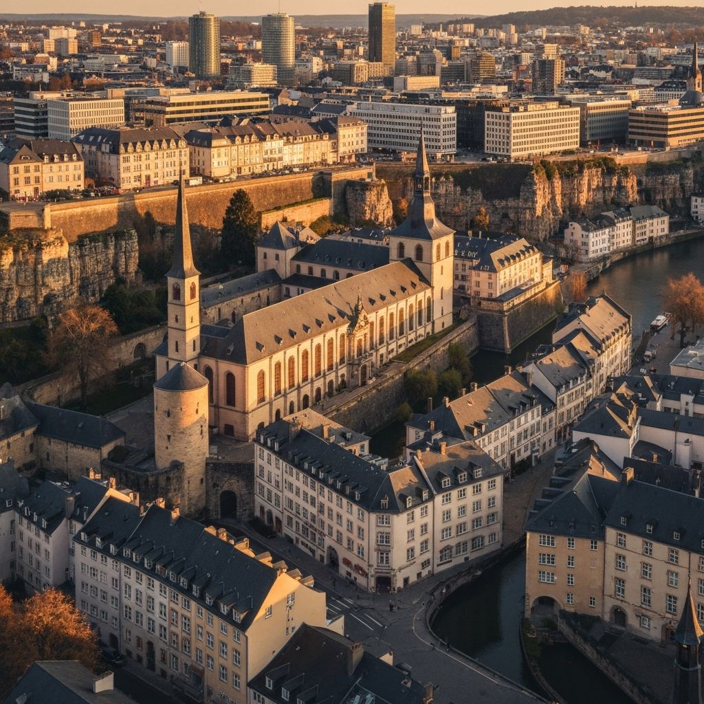 Luxembourg financial district at golden hour